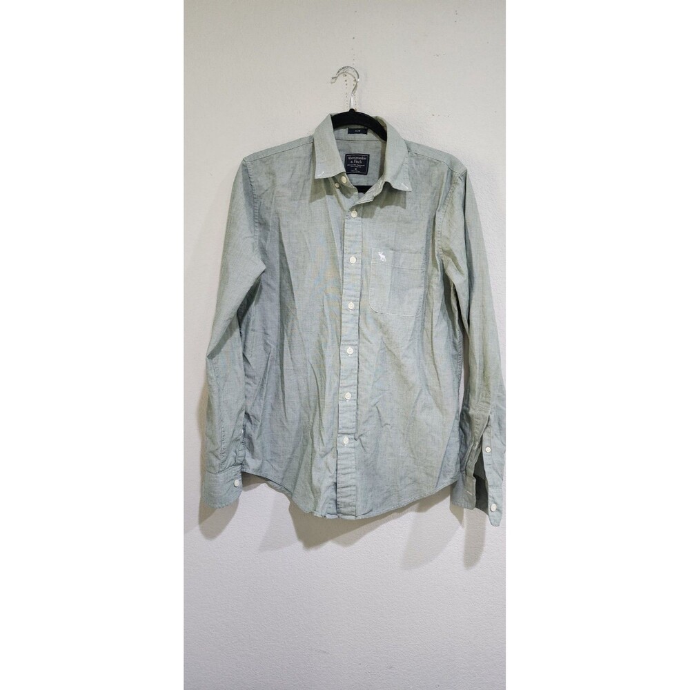 Abercrombie & Fitch Slim Fit Button Up Collared Shirt Mens Green SZ M EUC